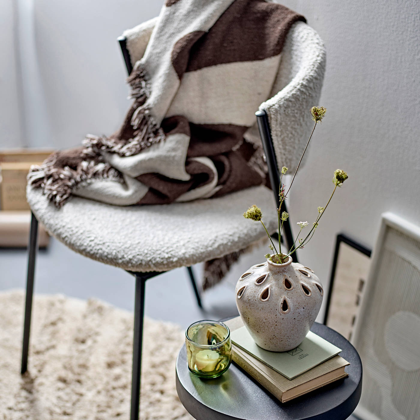 Bloomingville Sedia Marlo in Tessuto Bouclé Bianco