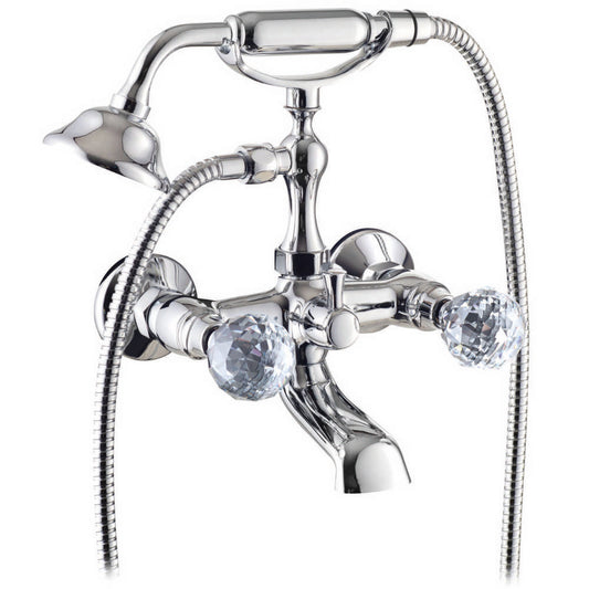 Gruppo vasca con deviatore e kit doccia. Pomelli cristallo Swarovski