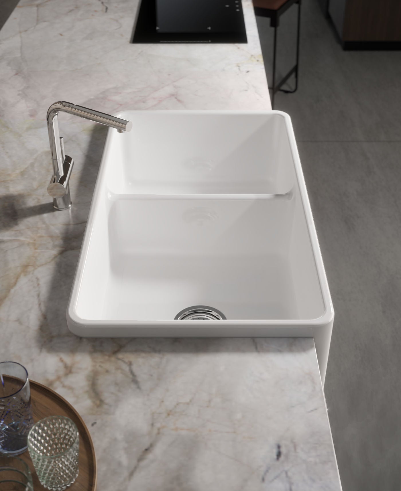 Disegno Ceramica Lavello Lagoon Sopra e Sottopiano Doppia Vasca da 36"