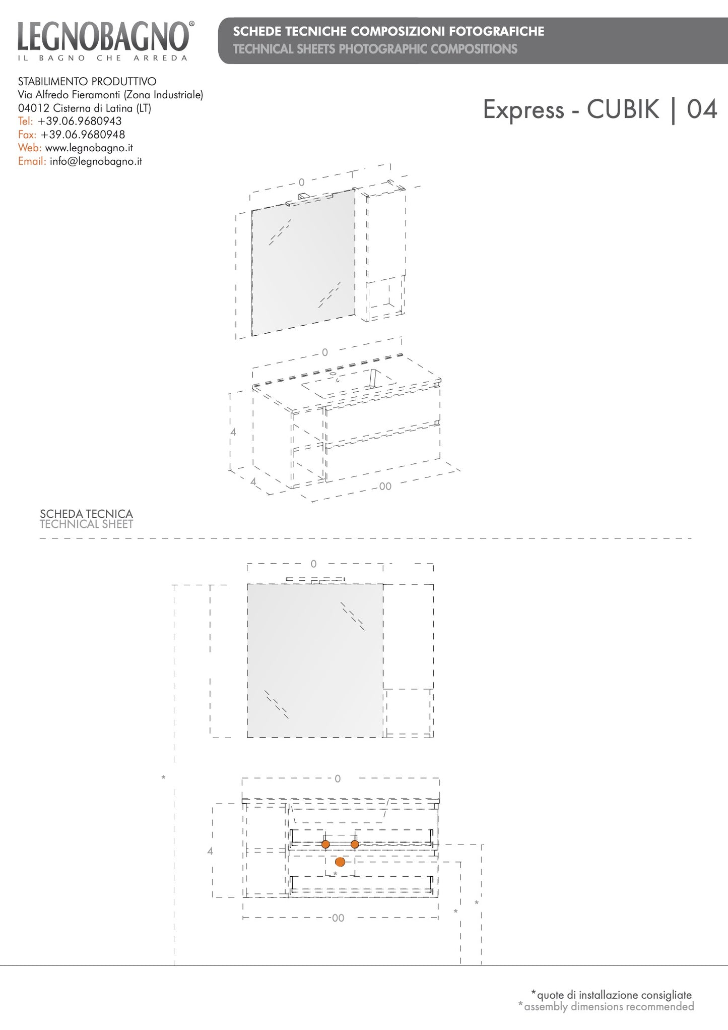 Composizione mobili Express Cubik04 in finitura rovere riviera scheda tecnica