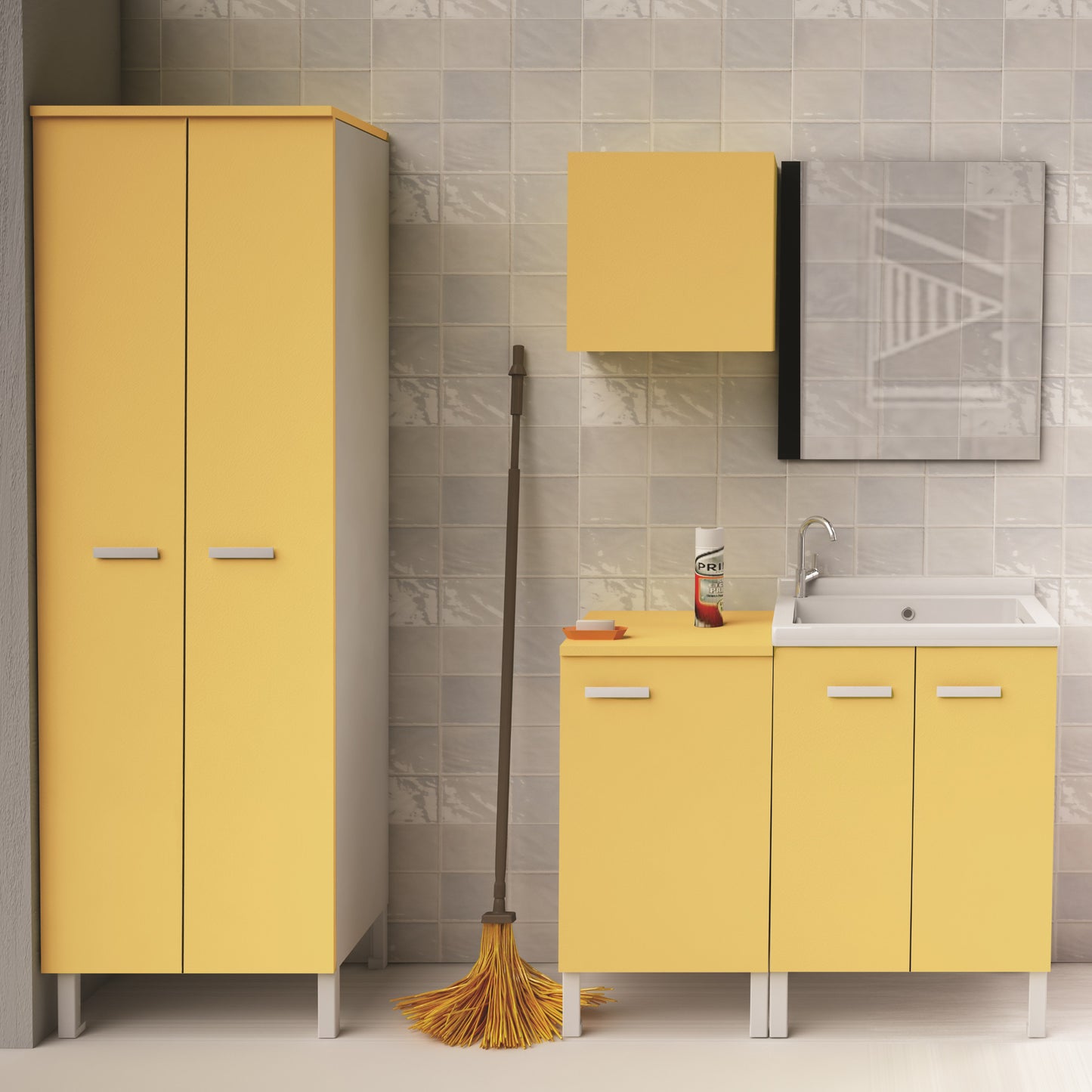 Atelier Arredo Design Serie Cubo - Mobile per lavanderia cm 45 con cesto portabiancheria