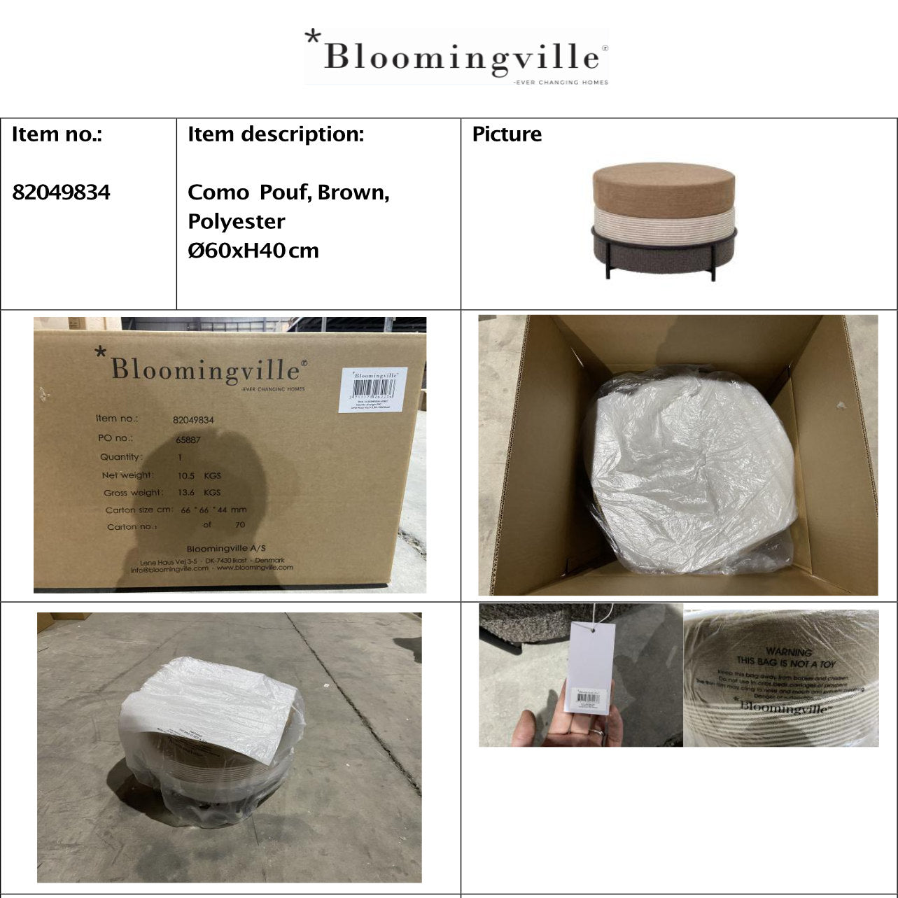Bloomingville package e scheda tecnica
