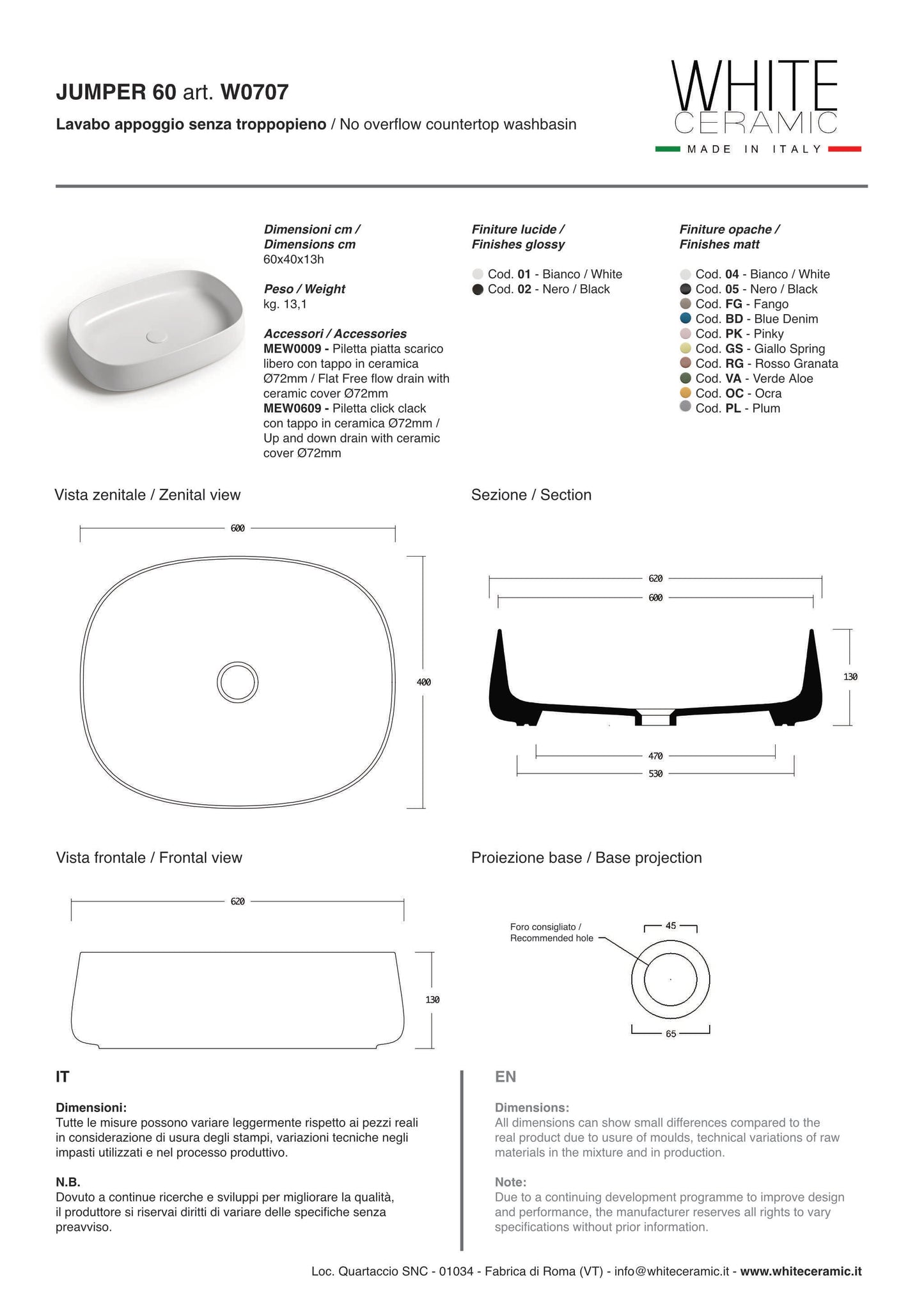 Lavabo Jumper scheda tecnica