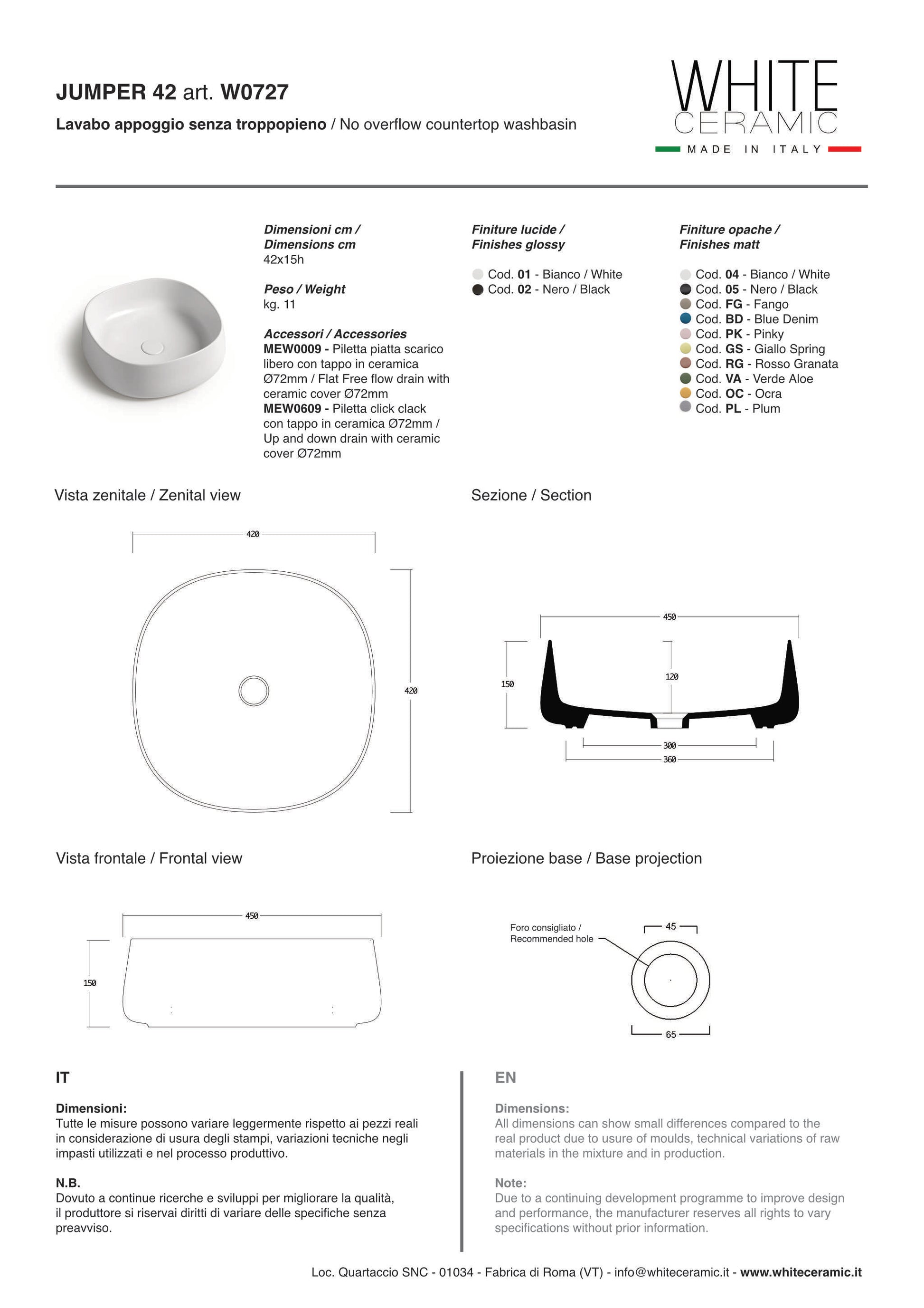 White ceramic jumper scheda tecnica